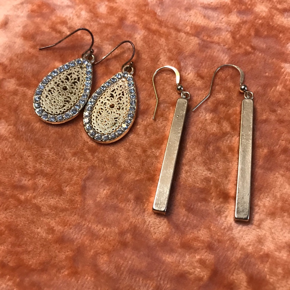 Set of 2 Pair of Dangling Gold Tone Earrings